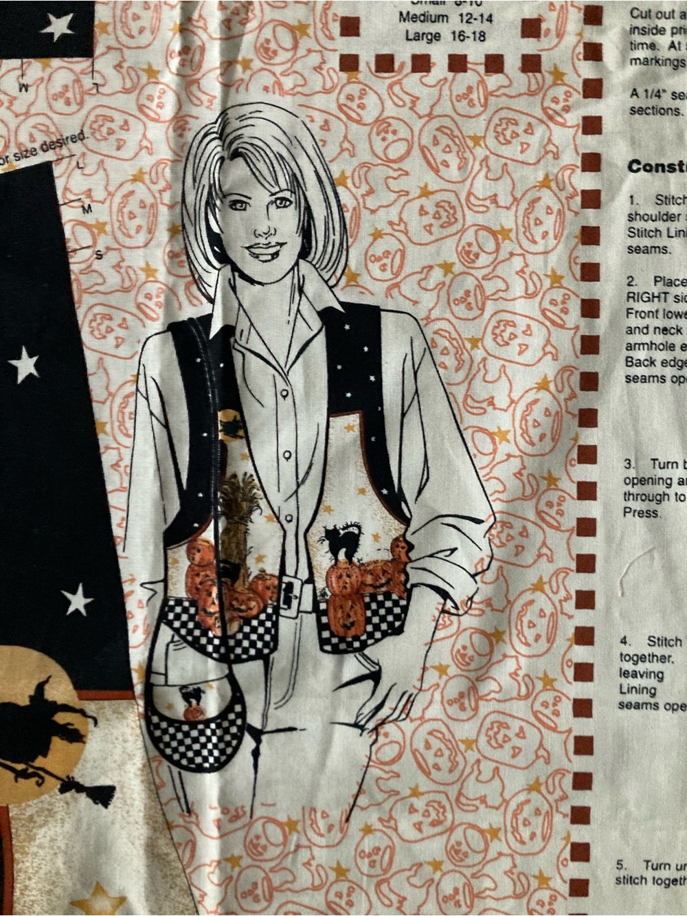Daisy Kingdom 1996 Cut & Sew Fabric Panel Halloween Witch Broomzelda Vest Sm Lrg